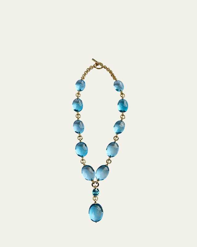 18K Yellow Gold Y Blue Topaz, Zircon, and Sapphire Lariat Necklace